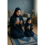Defka Anne Kız Şık Dantelli Namaz Elbisesi Takımı - Lacivert - XL