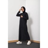 Defka Boydan Fermuarlı Düz Renk Pratik Kadın Namaz Elbisesi Sabahlık - Siyah - L - XL