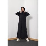 Defka Düz Renk Siyah Boydan Fermuarlı Kadın Namaz Elbisesi Ferace - 2XL