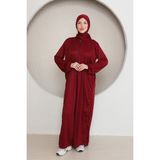 Defka Fermuarlı Kadın Tesettür Namaz Elbisesi Kendinden Şallı - 12R-Bordo - 2XL