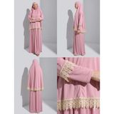 Defka Iki Parça Etekli Kadın Tesettür Namaz Elbisesi - Pembe - 2XL