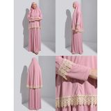 Defka Iki Parça Etekli Kadın Tesettür Namaz Elbisesi - Pembe - 3XL