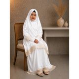 Defka İkili takım etekli Dantel Detalı Kız Çocuk Namaz Elbisesi Mevsimlik Kumaş - 001-Beyaz - 6 - 7 Yaş