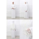 Defka Kendinden Başörtülü Şık Dantelli Kadın Tesettür Namaz Elbisesi - Beyaz - 2XL - 3XL