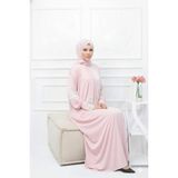 Defka Kendinden Başörtülü Şık Dantelli Kadın Tesettür Namaz Elbisesi - Pembe - 2XL - 3XL