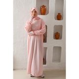 Defka Kendinden Şallı Başörtülü Kadın Namaz Elbisesi Tesettür Giyim - Açık Pudra - 2XL