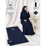 Defka Pamuklu Başörtülü Kadın Namaz Elbisesi ve Cep Seccadesi - Lacivert - 3XL