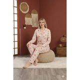 Defka Pamuklu Esnek Kumaş Düğmeli Kadın Pijama Seti - Ev Giyim & Lounge - Bej