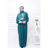 Defka Tek Parça Başörtülü Kadın Namaz Elbisesi - 00430 Yeşil - 4XL
