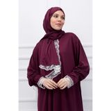 Defka Tek Parça Başörtülü Kadın Namaz Elbisesi - Açık Mor - 3XL