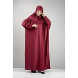 Defka Tek Parça Başörtülü Kadın Tesettür Namaz Elbisesi Düz Renk - Kırmızı - XL