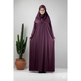 Defka Tek Parça Düz Renk Başörtülü Kadın Namaz Elbisesi - Mor - 4XL