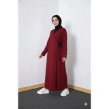 Defka Tek Parça Kruvaze Yandan Bağlamalı Kadın Namaz Elbisesi Sabahlık - Kırmızı - 2XL