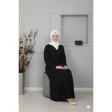 Defka Tek Parça Kruvaze Yandan Bağlamalı Kadın Namaz Elbisesi Sabahlık - Siyah - 2XL