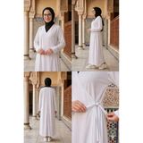 Defka Yandan Bağlamalı Kruveze Rahat Kesim Kadın Namaz Elbisesi/sabahlık - Beyaz - 2XL