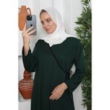 Defka Yandan Bağlamalı Pamuklu Kadın Namaz Elbisesi Çift Bağcıklı Tesettür Elbise - 00430 Yeşil