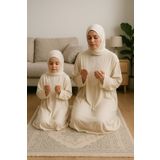 Defkay Anne kız kendinden başörtülü namaz elbisesi takımı