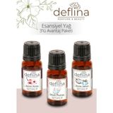 Deflina Kozmetik 3'lü Avantaj Set Esansiyel Uçucu Yağ Aromaterapi Difüzör Esansı Hava Nemlendirici Oda Kokusu 3X10ML