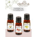 Deflina Kozmetik 3'lü Avantaj Set3 Esansiyel Uçucu Yağ Aromaterapi Difüzör Esansı Hava Nemlendirici Oda Kokusu 3X10ML
