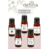 Deflina Kozmetik 5'li Avantaj Set Esansiyel Uçucu Yağ Aromaterapi Difüzör Esansı Hava Nemlendirici Oda Kokusu 3x10ml