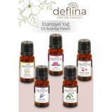 Deflina Kozmetik 5'li Avantaj Set2 Esansiyel Uçucu Yağ Aromaterapi Difüzör Esansı Hava Nemlendirici Oda Kokusu 3X10ML