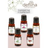 Deflina Kozmetik 5'li Avantaj Set3 Esansiyel Uçucu Yağ Aromaterapi Difüzör Esansı Hava Nemlendirici Oda Kokusu 5x10ml