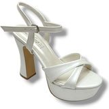 Defne 787-26 Sedef Beyazı Çapraz Aynalı 30MM Platform Topuk Kadın SANDALET(12CM) - Krem