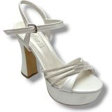 Defne 797-26 Sedefli Çapraz Taşlı 30MM Platform Topuk Kadın SANDALET(12CM) - Krem