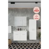 Defne 80 Cm %100 Mdf Banyo Dolabı Aynalı Dolaplı Üst Dolap Lavabo Boy Dolabı Beyaz