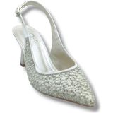 Defne 801-26 Incili Taşlı Saten Ince Topuk Kadın Stiletto - Krem