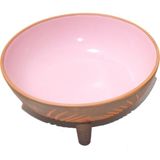 Defne Çömlekçi Ayaklı 25CM Meyvelik Şekerlik Vs. Kase 3 Ayaklı Kazıma Desenli Çok Amcalı Kase - Açık Pembe