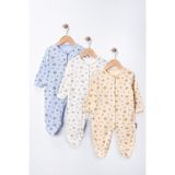 DEFNE LİNA BABY Erkek Bebek % 100 Pamuklu 3-6-9 Ay Patikli 3'lü Tulum Seti