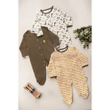 DEFNE LİNA BABY Erkek Bebek % 100 Pamuklu 3-6-9 Ay Safari Desenli Patikli Yenidoğan Kıyafet 3-6-9 Ay