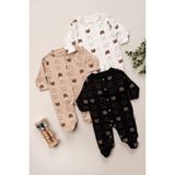 DEFNE LİNA BABY Erkek Bebek Kıyafeti Animal Desenli Patikli 3lü Tulum Set Pamuklu 0-3-6-9 Ay