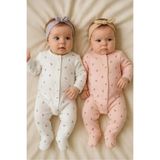 DEFNE LİNA BABY Organik Kız Bebek Çiçek desenli 2li Tulum Takımı Yenidoğan kıyafet 1-3-6 ay 2'li Pamuklu 2 Parça Çi
