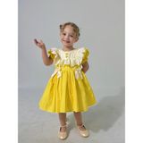 Defne Sarı Düğmeli Vintage Kız Bebek Elbise,doğum Günü Elbise,fotoğraf Çekim Elbise,0-7 Yaş Uygun - 6 - 9 Ay