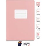 Defne Saygılıofis 40 Yaprak A4 Dikişli Düz Pp Kapak Çizgili Defter - Pembe