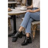 Defne Shoes Ella Kadın Deri Ayakkabı Çift Tokalı Arkadan Fermuarlı Kısa Topuklu Günlük Rahat Kısa Bot - Siyah