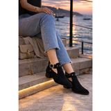 Defne Shoes Vera Kadın Süet Ayakkabı Tokalı Bilekten Bantlı Arkadan Fermuarlı Günlük Rahat Kısa Topuklu Bot - Siyah