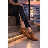 Defne Shoes Vera Kadın Süet Ayakkabı Tokalı Bilekten Bantlı Arkadan Fermuarlı Günlük Rahat Kısa Topuklu Bot - Taba