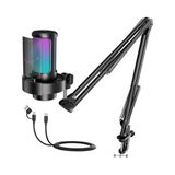 Defne Store Ampligame A8T USB Oyun Mikrofonu, Pc Kondenser Mikrofon, Boom Kollu, Hızlı Sessiz, Rgb, Kulaklık Jakı, Pc/ps5 Uyumlu, Metal - Renkli