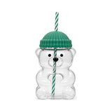 Defne Store Cam Kupa, 580 ml Ayıcık Desenli Cam Bardak Pipetli Silikon Kapaklı Soğuk Kahve Bardağı Şeffaf Sevimli Ayıcık Bardak Bubble Tea Smoothie Milkshake Meyve Suyu Içecek Bardağı Çocuk ve Yetişkin