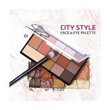 Defne Store City Style Face & Eye No: 01 Warm Nude - Allık, Bronzer, Aydınlatıcı ve 9'lu Far Paleti (2 Paketi) - Option-1