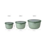 Defne Store - Çok Amaçlı Cirqula Round 3 Parçalı Set – Kapaklı Saklama Kabı – Saklama Kutusu, Buzdolabı, Derin Dondurucu ve Mikrodalga Fırın Kabı Olarak Uygundur – 500 Ml, 1000 ml & 2000 ml – Denim - 1/100 Toz Ceviz