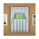 Defne Store Curtain Adirondack 2 Tonlu Kroşe Swag 38", Beyaz/mavi, 60W x 38L - Option-1 - 1BW-Beyaz