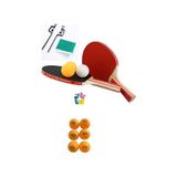 Defne Store Masa Tenis Takımı Pinpon Seti 2 Raket 3 Top File Takma Aparatları+ 6 Adet Pinpon Maç Topu - Çok Renkli - 10 cm