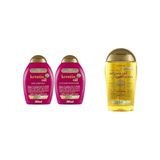 Defne Store Ogx Keratin Oil Kırılma Karşıtı Sülfatsız 385 ml Şampuan + 385 ml Saç Kremi 2'li Set ve Ogx Yenileyici Argan Oil Of Morocco Saç Bakım Yağı 100 ml - Option-1