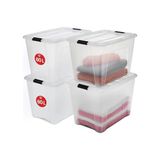 Defne Store Ohyama Kapaklı Saklama Kutuları, 60L, 4'lü Set, Şeffaf, Güvenli Tokalar, Istiflenebilir, Çekme Kulpları, Yatak Odası, Dolap, Ofis, Organizasyon Için, Bpa Içermeyen Plastik, Giysi Çantası, Ntb-60 - -50 C