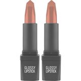 Defne Store Uzun Süre Kalıcı Yoğun Renk Veren Nemlendirici Parlak Ruj - Glossy Lipstick 302 Nude (2 Paketi) - Option-1