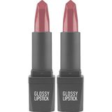 Defne Store Uzun Süre Kalıcı Yoğun Renk Veren Nemlendirici Parlak Ruj - Glossy Lipstick 312 Rose (2 Paketi) - Option-1
